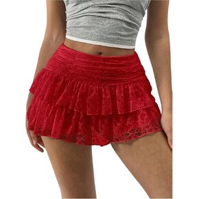 Lace Skirts, Y2K Lace Ruffle Layered Mini Skirt, A-Line Cute Tired Layer Skorts, High Waist Cake Skirt XS-2XL