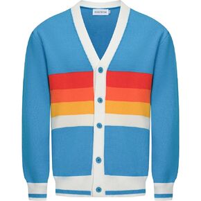 OXKNIT Men's Blue Knitted Cardigan Sweater, 1960s Mod Style Retro Long Sleeve Vintage Casual Tops