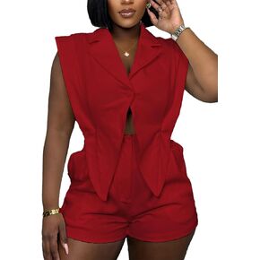 Women's Summer Jumpsuits Sleeveless Casual Lapel Neck Button Link Hollow Short Romper Clubwear
