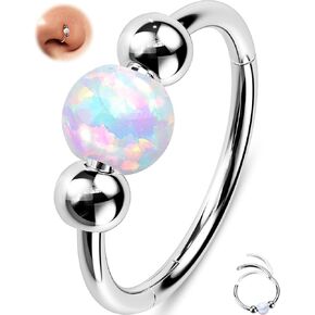 OUFER 20G/18G Nose Rings Hoop, Opal Nose Rings For Women, 316L Surgical Steel Nose Piercing Jewelry, Clicker Septum Rings, Nose Hoops, Cartilage Helix Piercing Jewelry-8mm 10mm