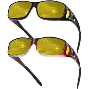 EYGIFT Night Vision Driving Glasses Fit Over Sunglasses for Men Women Wrap Around Anti Glare Nighttime HD Yellow Lens