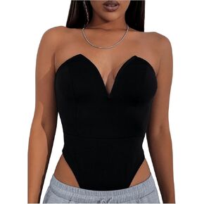 Milumia Women's Strapless Deep V Neck Bodysuit Sexy Backless Slim Fitted Tube Tops