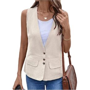 GORGLITTER Women's Sleeveless Vest Tops Button Up Lightweight Fashion Casual Work Office Blazers