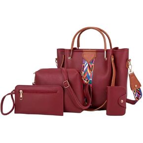 Women's 4-Piece Handbag Set with Colorful Strap, PU Leather Tote, Crossbody, Wallet and Clutch in Saudi Arabia
