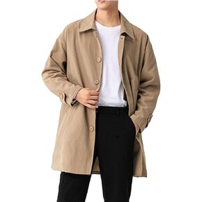 SOMTHRON Men's Trench Coat Slim Fit Single Breasted Casual Long Jacket Lightweight Lapel Fall Windbreaker Overcoat