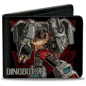 Hasbro Wallet, Bifold, Transformers Dinobots Pose Panels Black Reds, Vegan Leather
