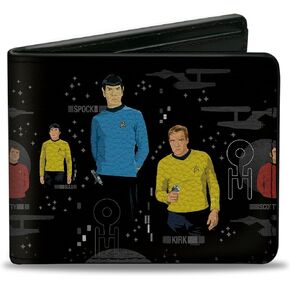 Paramount Network Wallet, Bifold, The Original Star Trek Crew Poses and Icons Black Multi Color, Vegan Leather