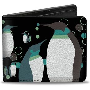 Buckle-Down Men's Wallet, Bifold, Emperor Penguins Bubbles Black Gray Turqs, Vegan Leather, Multi, 4.0" x 3.5"