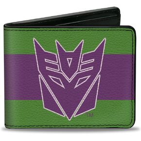 Buckle-Down Hasbro Wallet, Bifold, Transformers Decepticon Shield and Stripe Green Purple White, Vegan Leather