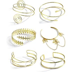 6 Pcs Arm Cuff Upper Arm Bracelet for Women Bangle Armlet Armband Adjustable Arm Cuff Jewelry for Women