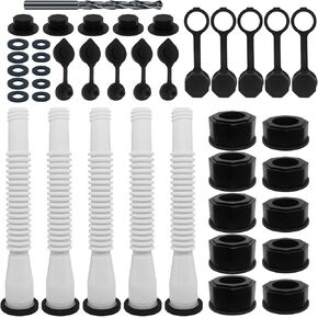 Gas Can Spout Replacement(5 kit), Gas Can Nozzle Replacement No Leakys for Most 1/2/5/10 Gallon Gas Cans (White), Fuel Can Spout Replacement