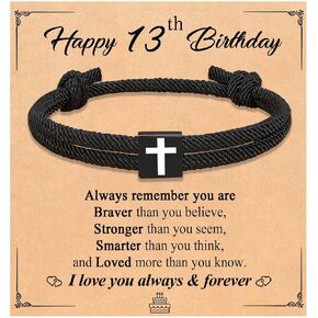 Black Cross Bracelet for Men Teenage Teen Boys 9 10 11 12 13 14 15 16 18 Year Old Boy Birthday Gifts Ideas