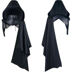 Medieval Cloak Men Renaissance Shoulder Shawl Half Cape Black Cloak with Hood Lace Up Outfits