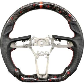 Carbon Fiber Steering Wheel For Mazda 3 CX-50 CX-30 Nappa Perforated Leather Grip Hand-Stitched with Hand Stitching D-shaped Steering Wheel Interior Accessories (Red return marker twill carbon)
