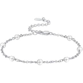Palpitate Pearl Ankle Bracelets 925 Sterling Silver Pearl Anklets for Women Pearls Anklets Jewelry for Mom Friends