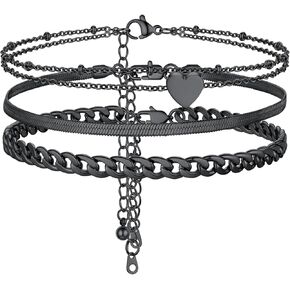 PROSTEEL Black Anklets Ankle Bracelets for Women Stainless Steel Anklet Summer Jewelry