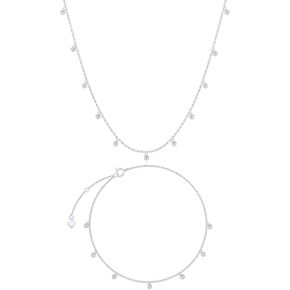 SISGEM 14k White Gold Bead Station Necklace and Anklet for Women