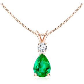 Angara Natural Emerald Teardrop Pendant with Diamond in Silver/14K Solid Gold/Platinum | May Birthstone, Birthday, Engagement, Anniversary, Wedding Jewelry Gift for Women