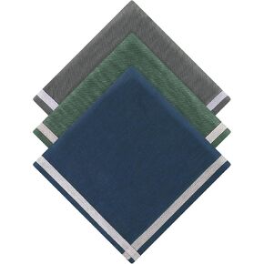 Cotton Handkerchiefs for Men - 17x17 Inch Large Mens Hankies, 3/6Pcs Army Green/Navy Blue/Charcoal with White Stripes