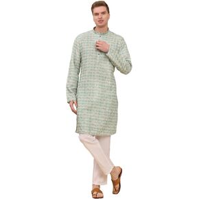 Men's Cotton Regular Fit Sequence Printed Work Kurta | Traditional Indian Festive Kurta (A-122)