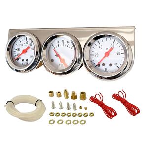 2"52mm 3 in 1 Triple Gauge kit Volt Meter Water Temp Temperature Gauge Oil Press Pressure Gauge
