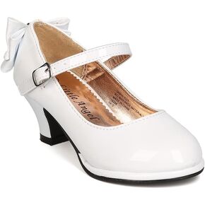 Girls Patent Leatherette Back Bow Tie Mary Jane Kiddie Heel GB48, White, 13 Little Kid