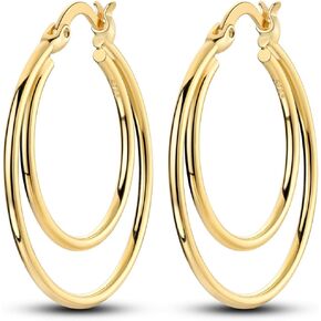 14K Gold Plated Women's Hoop Earrings – Trendy Pearl Dangling Earrings with Minimalist Dangle Design, Lightweight Hypoallergenic S925 Sterling Silver Jewelry for Christmas Gifts, Everyday Earrings