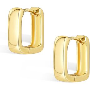 925 Sterling Silver Hoop Earrings for Women Trendy Hypoallergenic 14K Gold Plated Small Chunky Hoops Earrings Square Minimalist Thick Huggie Earing Jewelry Gifts