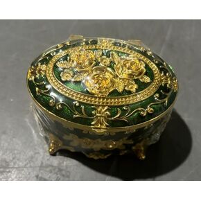 Hipiwe Decorative Vintage Metal Jewelry Box Green Trinket Storage Organizer Box For Rings Earrings Necklace
