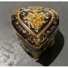Hipiwe Vintage Metal Jewelry Box Shape Heart Shape Trinket Storage Organizer Box Small Purple Jewelry Organizer Box