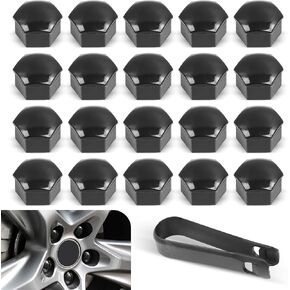 Pack-21 Car Tire Screw Cover, 0.74 "/19 mm Wheel Nut Anti-Rust and Dust Protection Cover with Disassembly Tool, Plastic Anti-Theft Bolt Decorative Cap, Universal for Most Cars Trucks (Black)