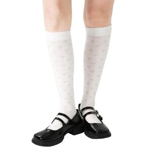 Women's Retro Casual Floral Hollow Knee High Socks Vintage Chic Calf Socks with Breathable Cutout Design