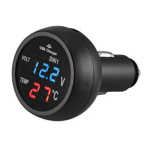 3 in 1 Car Voltmeter, USB Charger Port & Thermometer & Car Battery Voltage Meter, LCD Digital Display Panel for 12V 24V Vehicles Bus Trucks Cigarette Lighter Port (Red Light - 1 Piece)