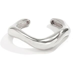Chunky Heavy Metal Open Cuff Bangles for Women Irregular Wide Arm Bracelet