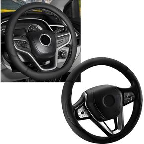 Car Steering Wheel Cover, Premium Leather Steering Wheel Protector with Anti-Slip Lining, Universal 15" Soft Breathable Auto Steering Wheel Cover, Interior Car Accessories (Black)