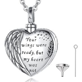 Vito Sterling Silver Urn Necklace for Ashes, Customized Cross/Heart/Angel Wings/Tree of Life/Cardinal Cremation Keepsake Jewelry Memorial Funeral Gift for Women Men, 22"