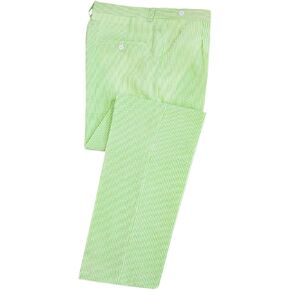 Men Seersucker Pinstripe Pants Mid Waist Ankle Length Pleated Front Lightweight