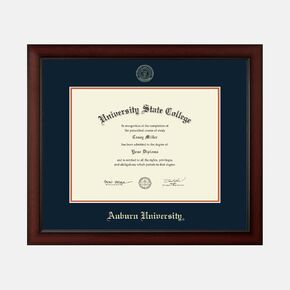 Auburn University 17" W X 13" H Diploma Frame - Fits a Bachelor's, Master's and Phd - Gold Embossed Diploma Frame - Cherry Moulding with Navy and Orange Matting - Officially Licensed