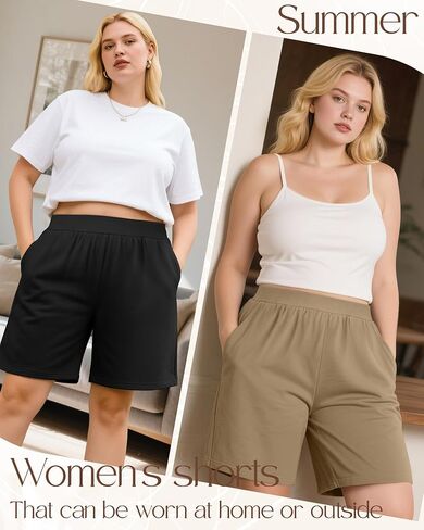 3 Pack Women's Plus Size Bermuda Shorts, High Waisted Elastic Bermuda Active Summer Shorts with Pockets in Saudi Arabia