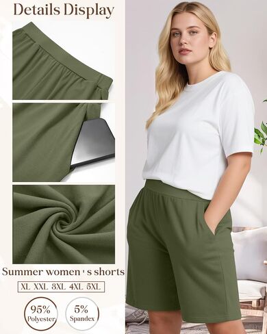 3 Pack Women's Plus Size Bermuda Shorts, High Waisted Elastic Bermuda Active Summer Shorts with Pockets in Saudi Arabia