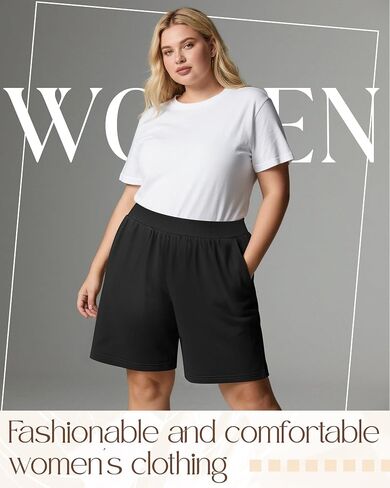 3 Pack Women's Plus Size Bermuda Shorts, High Waisted Elastic Bermuda Active Summer Shorts with Pockets in Saudi Arabia