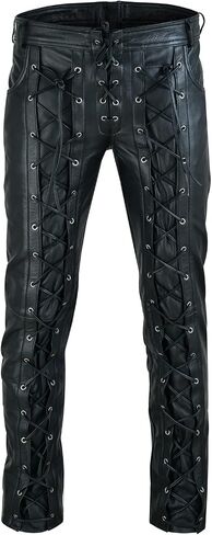 Leather Lovers Men Genuine Cowhide Leather Front & Back Laced Up Black Biker Pants in Saudi Arabia