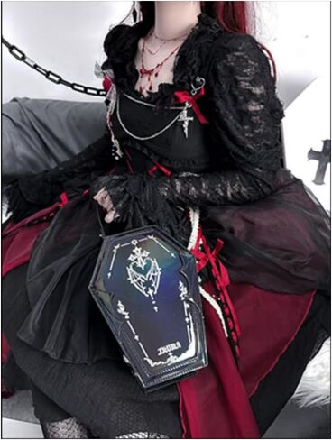 Ita Bag Backpack Gothic Coffin Purses and Handbags for Women Halloween Shoulder Bag with Insert and Chains (Red) in Saudi Arabia