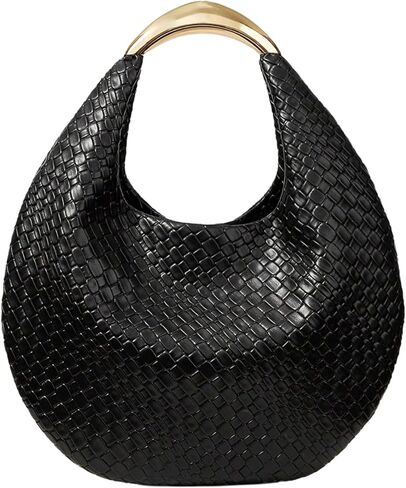 QWINEE Women's Woven Handbag Elegant Clutch Purse Metal Top Handle Cresent Evening Bag Retro PU Leather Clutch Purse in Saudi Arabia