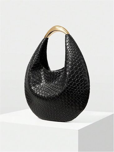 QWINEE Women's Woven Handbag Elegant Clutch Purse Metal Top Handle Cresent Evening Bag Retro PU Leather Clutch Purse in Saudi Arabia
