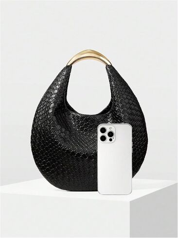 QWINEE Women's Woven Handbag Elegant Clutch Purse Metal Top Handle Cresent Evening Bag Retro PU Leather Clutch Purse in Saudi Arabia