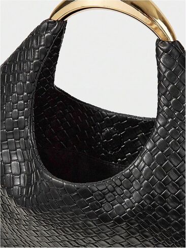 QWINEE Women's Woven Handbag Elegant Clutch Purse Metal Top Handle Cresent Evening Bag Retro PU Leather Clutch Purse in Saudi Arabia
