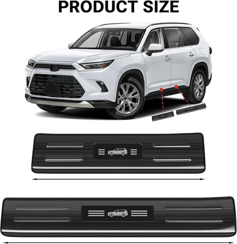 Hellet 4PCS Car Door Sill Protector for Toyota 2024 2025 Grand Highlander (Including Hybrid) LE XLE Limited and Platinum Accessories Stainless Steel Material Black Brushed Door Entry Guards in Saudi Arabia