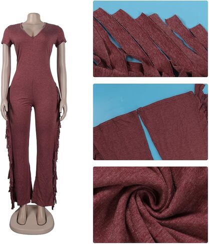 YOTIKO WOMENS SEXY BODYCON Jumpsuit Fringe Pants Disual Clubwear v Neck One Piece Romper in Saudi Arabia