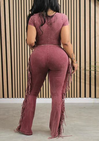 YOTIKO WOMENS SEXY BODYCON Jumpsuit Fringe Pants Disual Clubwear v Neck One Piece Romper in Saudi Arabia